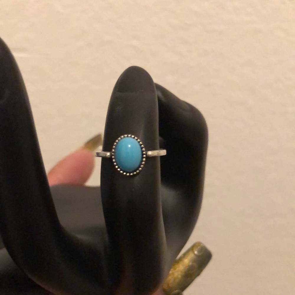 Source Unknown Silver Ring with Bright Turquoise Oval Stone